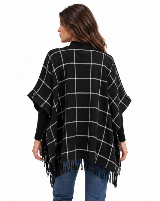 Capa Cuadros con Flecos Negro – espalda