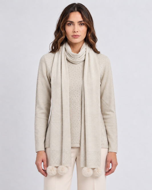Cárdigan Estola Pompones Beige – frente