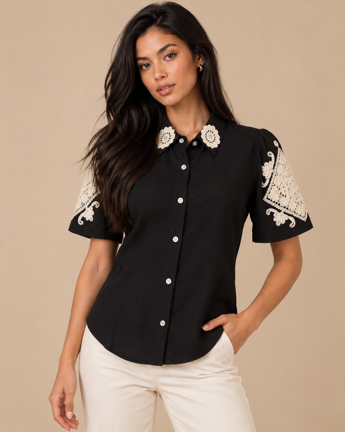 Blusa Encaje Guipur Negro – de frente