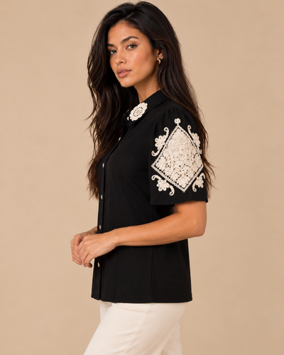 Blusa Encaje Guipur Negro – de lado