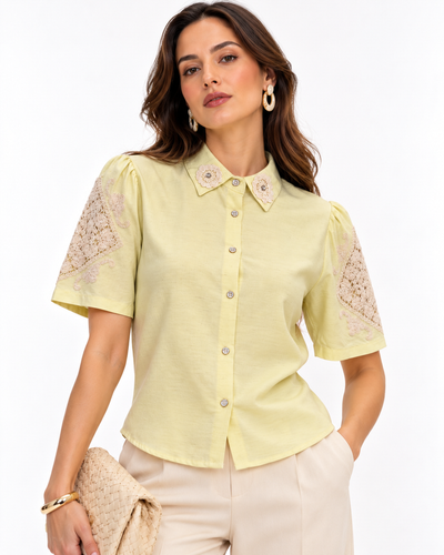Blusa Encaje Guipur Amarillo – de frente