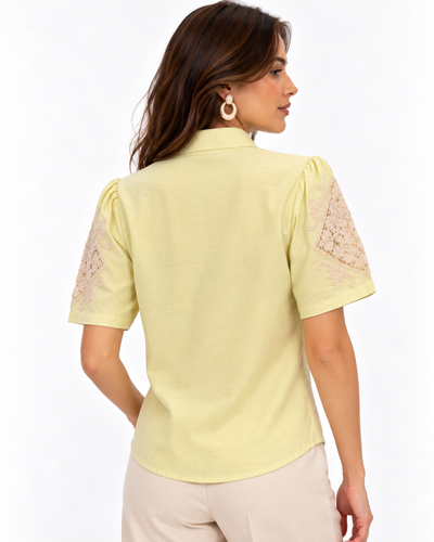 Blusa Encaje Guipur Amarillo – de espalda