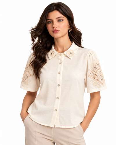 Blusa Encaje Guipur Hueso – de frente