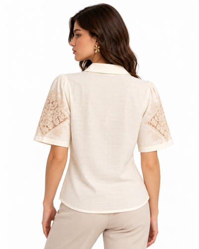 Blusa Encaje Guipur Hueso – de espalda