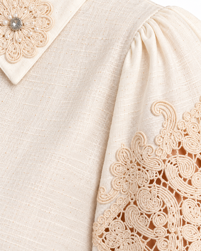 Blusa Encaje Guipur Hueso – detalle de tela