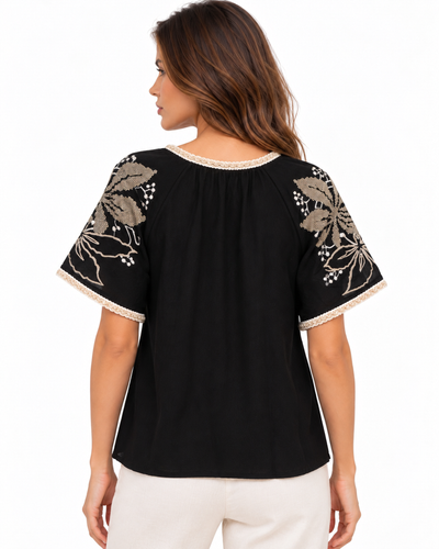Blusa Bordada Borlas Negro – de espalda