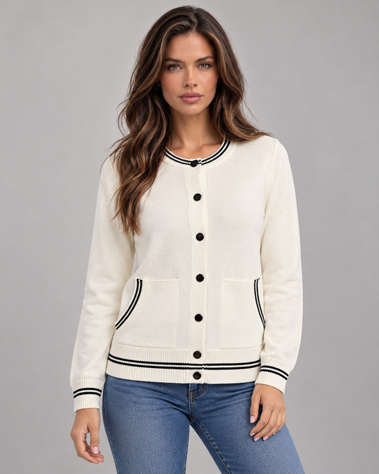 Cárdigan Bomber Ribete Contraste Hueso – frente
