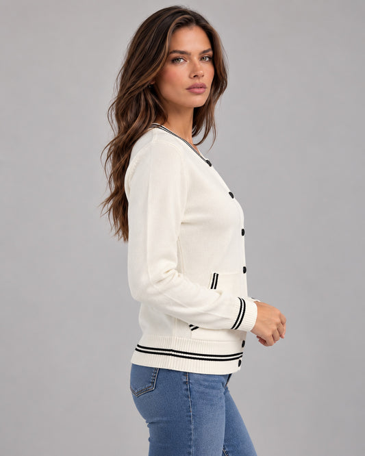 Cárdigan Bomber Ribete Contraste Hueso – lateral