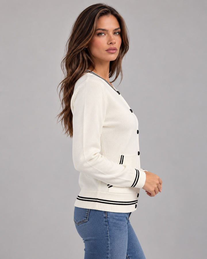 Cárdigan Bomber Ribete Contraste Hueso – lateral