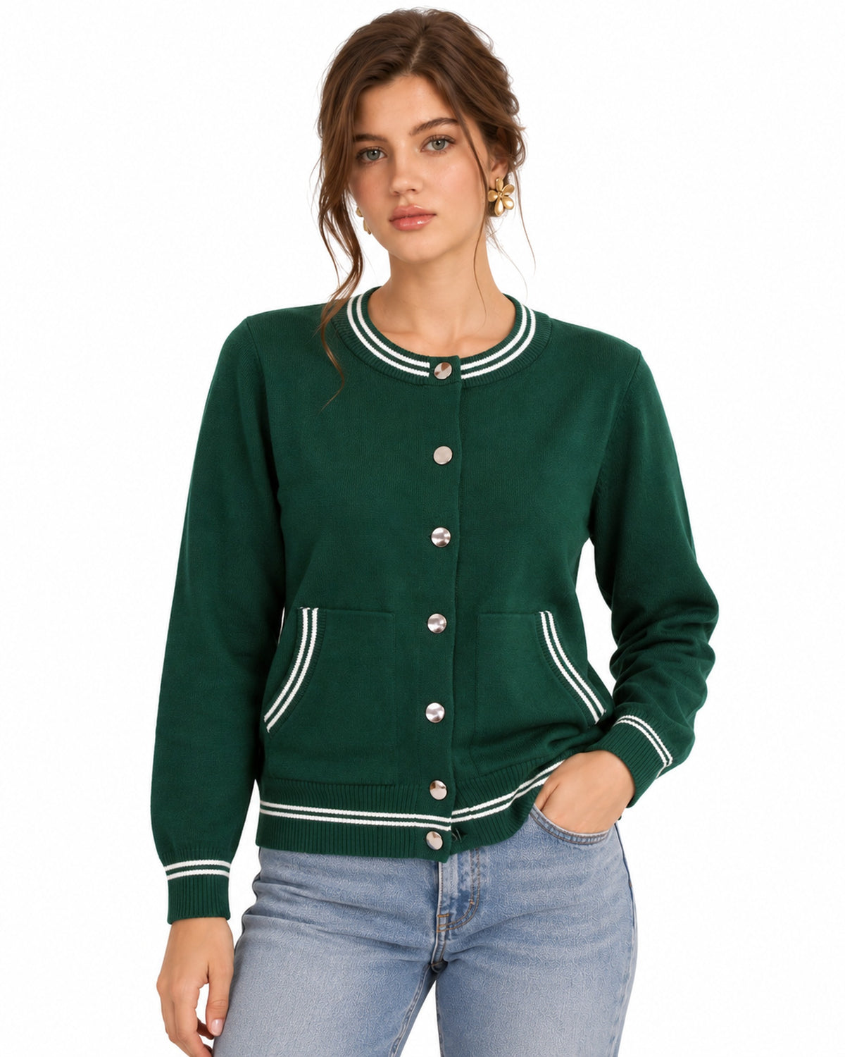 Cárdigan Bomber Ribete Contraste