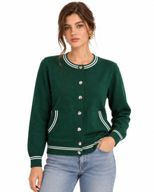 Cárdigan Bomber Ribete Contraste Verde – frente