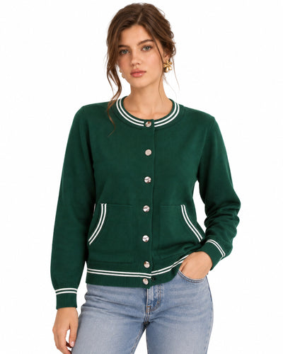 Cárdigan Bomber Ribete Contraste Verde – frente