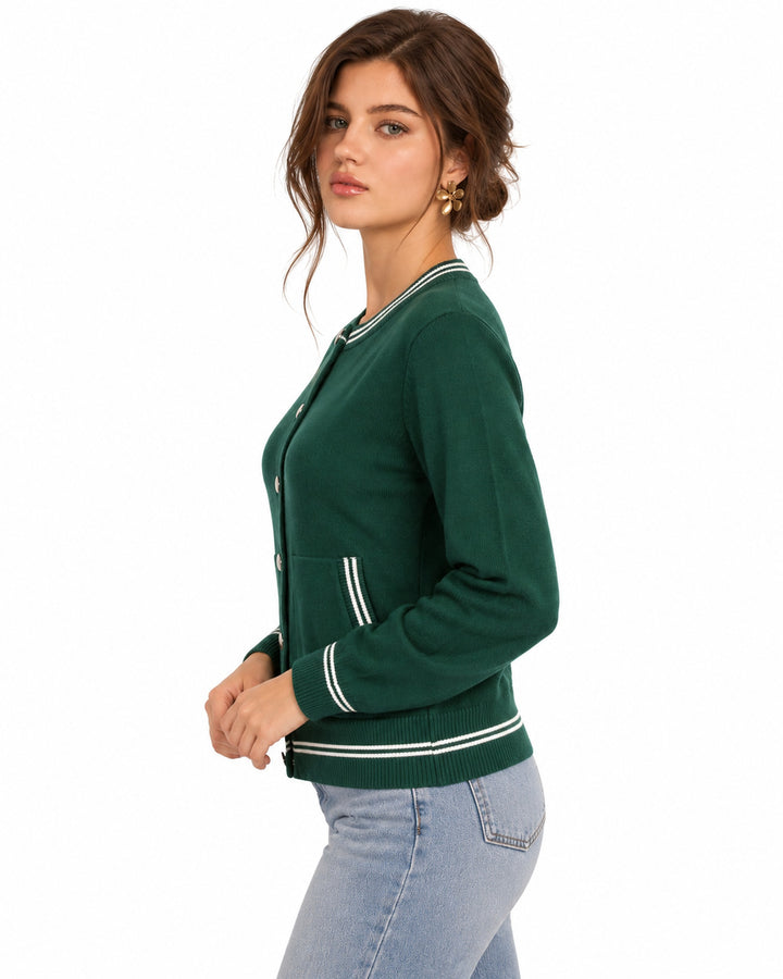 Cárdigan Bomber Ribete Contraste Verde – lateral