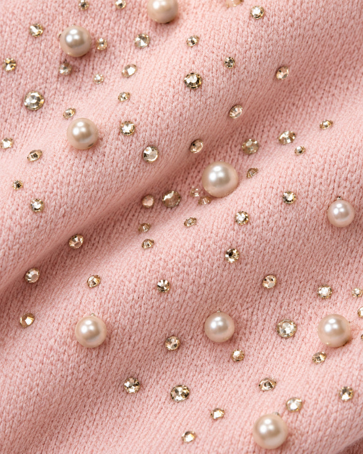 Cárdigan Perlas y Pedrería Rosa – detalle de pedrería