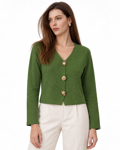 Cárdigan Botones Joya Verde – frente