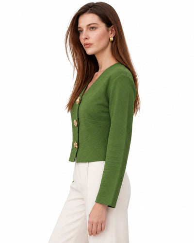 Cárdigan Botones Joya Verde – lateral