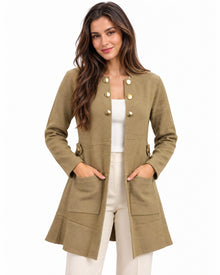 Cárdigan Largo Botones Dorados Khaki – frente