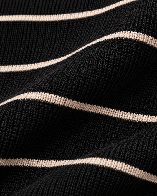 Conjunto Suéter Rayas Botones Dorados Negro – detalle de tela