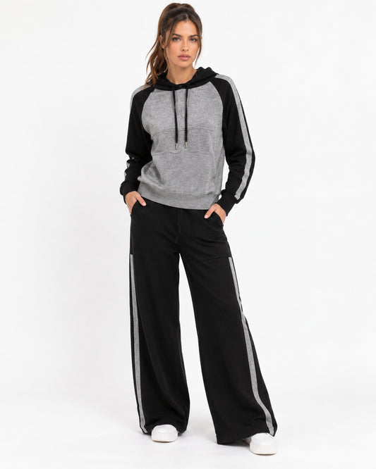 Conjunto Hoodie Pantalón Ancho Negro – frente