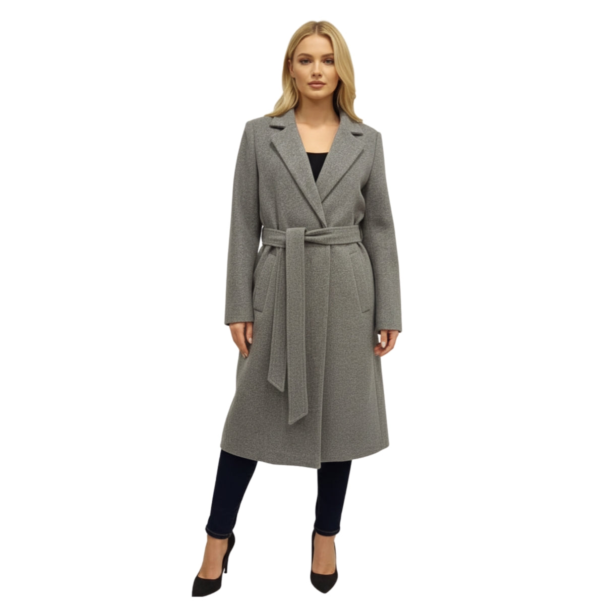 Abrigo Midi Elegante Gris – de cuerpo completo