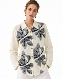 Camisa Bordada Flores Beige – frente
