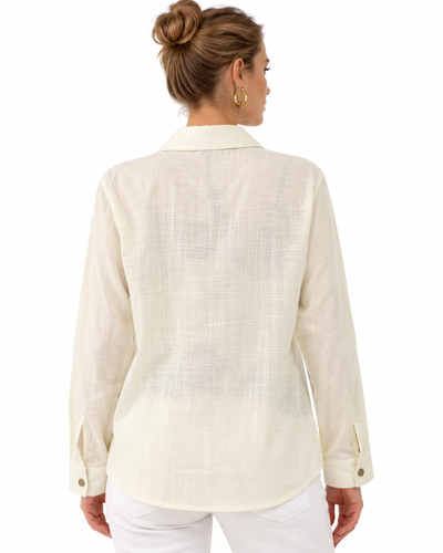 Camisa Bordada Flores Beige – espalda