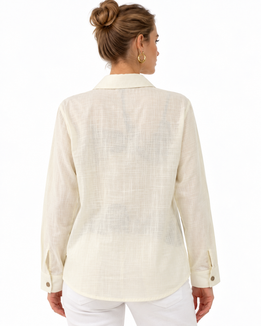 Camisa Bordada Flores Beige – espalda