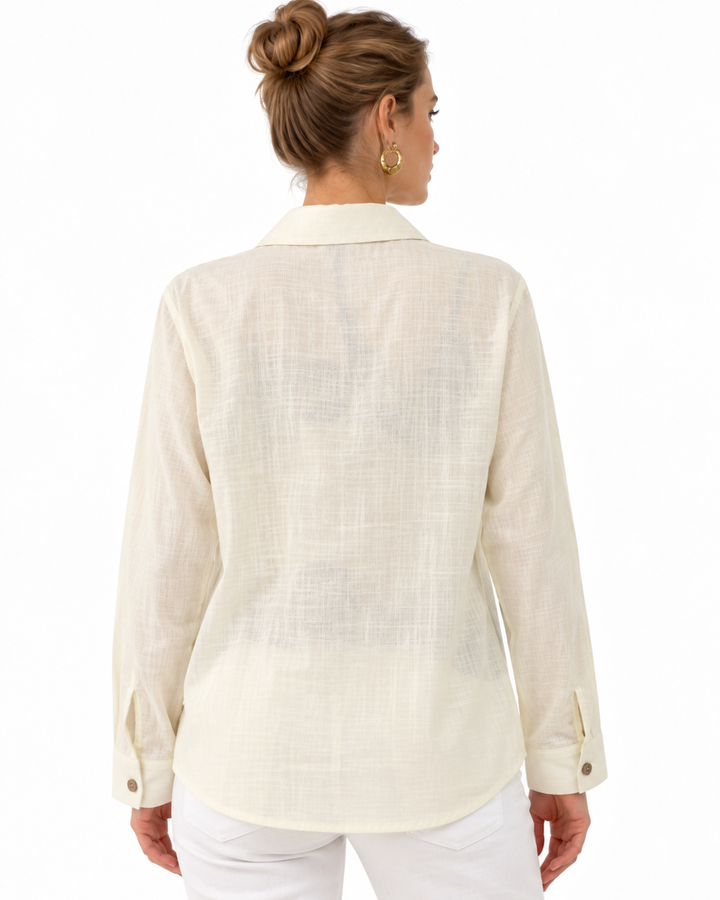 Camisa Bordada Flores Beige – espalda