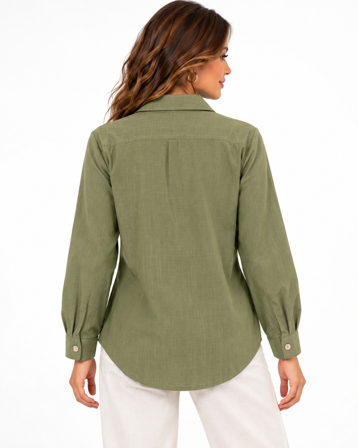Camisa Bordada Flores Khaki – espalda