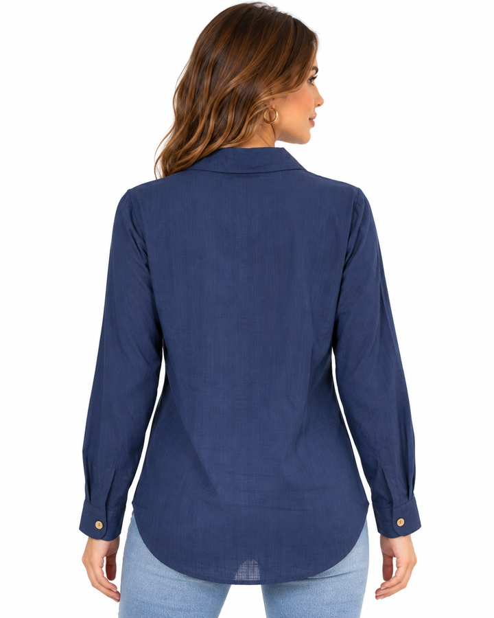 Camisa Bordada Flores Marino – espalda