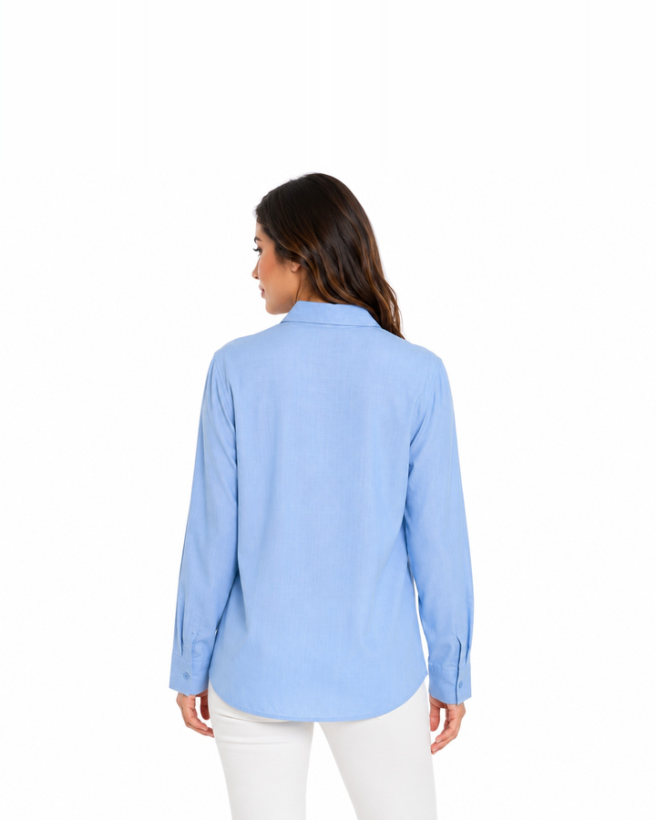 Camisa Bordado Floral Azul – de espalda