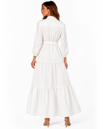 Maxivestido Camisero Bordado Blanco – de espalda