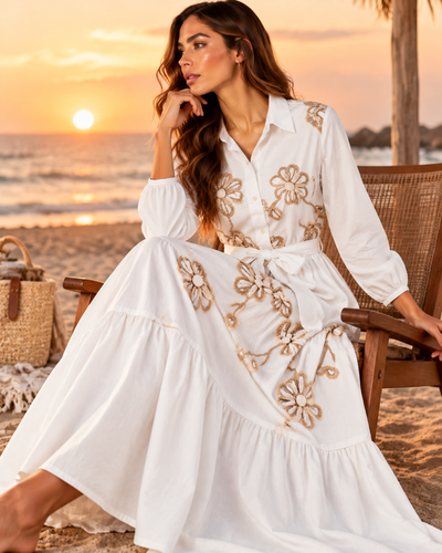 Maxivestido Camisero Bordado Blanco – ambientada