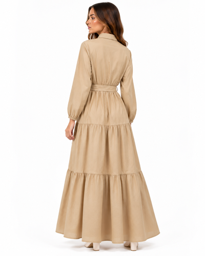 Maxivestido Camisero Bordado Beige – de espalda