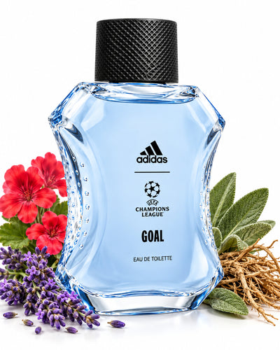 UEFA Champions League Goal Edition Eau de Toilette de Adidas – frasco con sus notas: lavanda, geranio, salvia