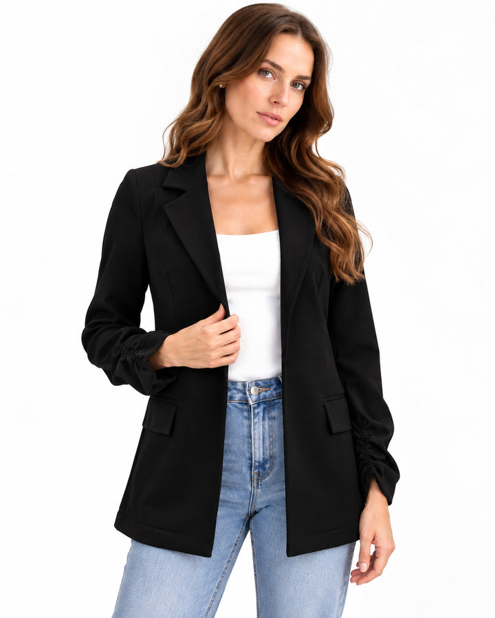 Saco Blazer Manga Fruncida Negro – frente