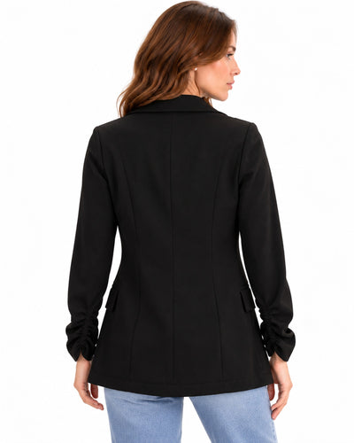 Saco Blazer Manga Fruncida Negro – espalda