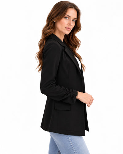 Saco Blazer Manga Fruncida Negro – lateral