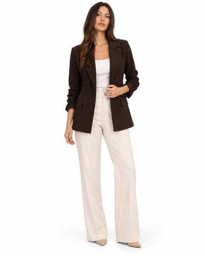 Saco Blazer Manga Fruncida Café – frente