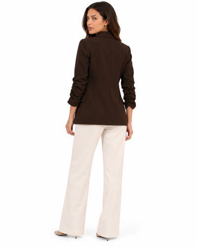 Saco Blazer Manga Fruncida Café – espalda
