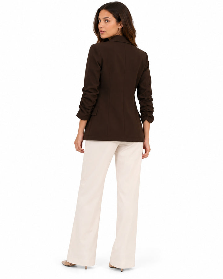 Saco Blazer Manga Fruncida Café – espalda