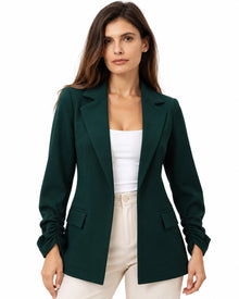 Saco Blazer Manga Fruncida Verde – frente