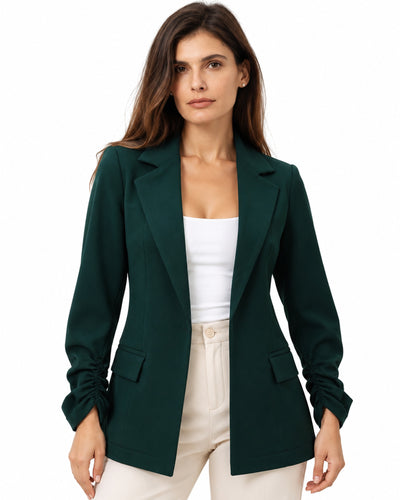 Saco Blazer Manga Fruncida Verde – frente