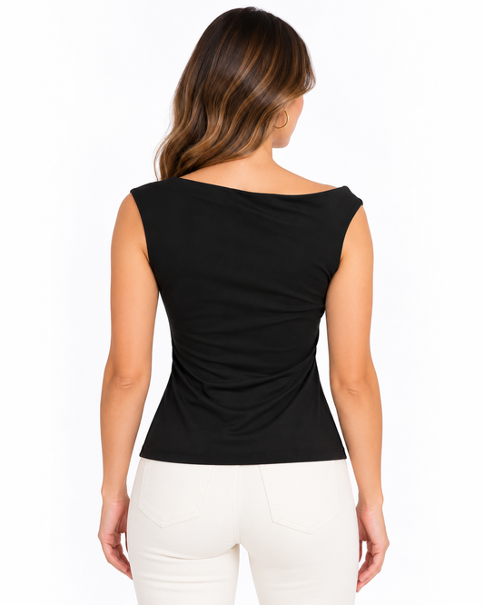 Blusa Drapeada Argolla Dorada Negro – espalda