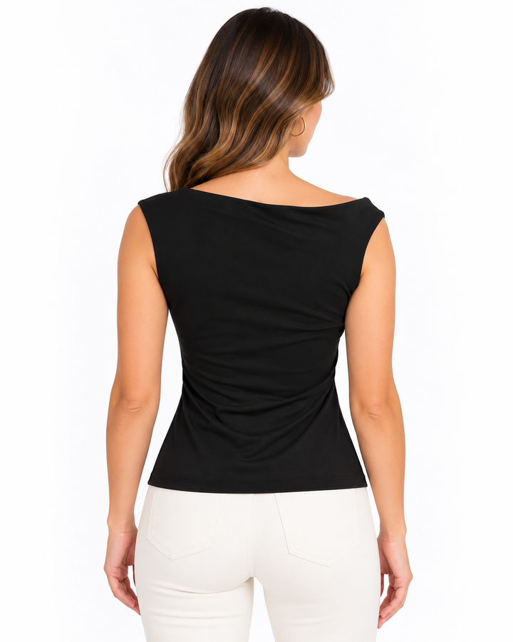 Blusa Drapeada Argolla Dorada Negro – espalda