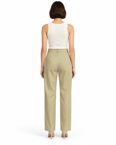 Pantalón Pinzas Botón Dorado Beige – de espalda