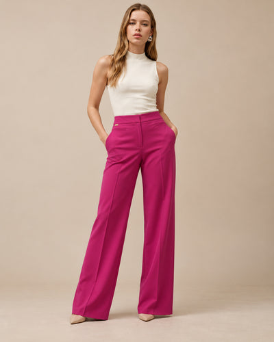 Pantalón Pierna Ancha Tiro Alto Magenta – frente