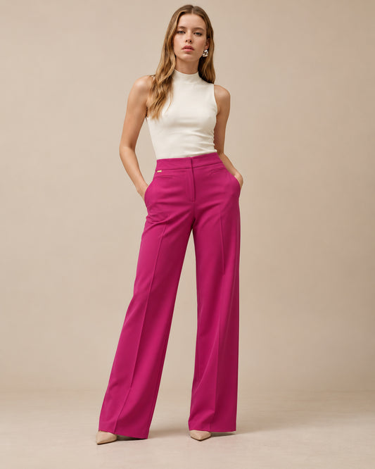 Pantalón Pierna Ancha Tiro Alto Magenta – frente