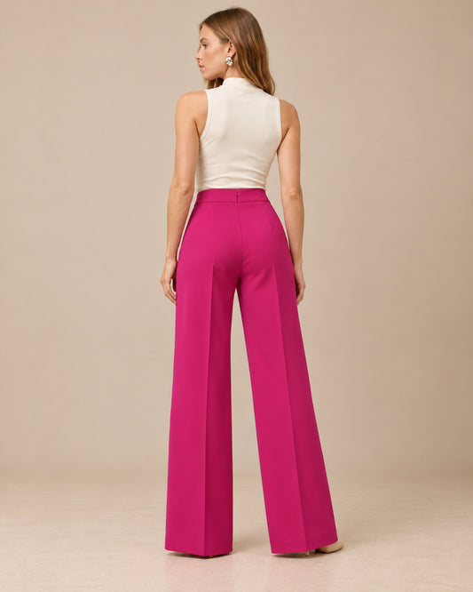 Pantalón Pierna Ancha Tiro Alto Magenta – espalda