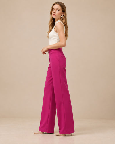 Pantalón Pierna Ancha Tiro Alto Magenta – lateral